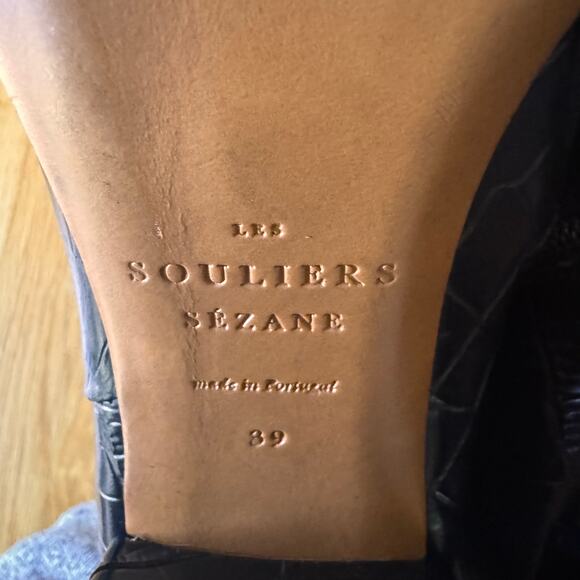 Sezane Lea Ankle Leather Boots in Black Crocodile Size 39 US 8 - Picture 13 of 14